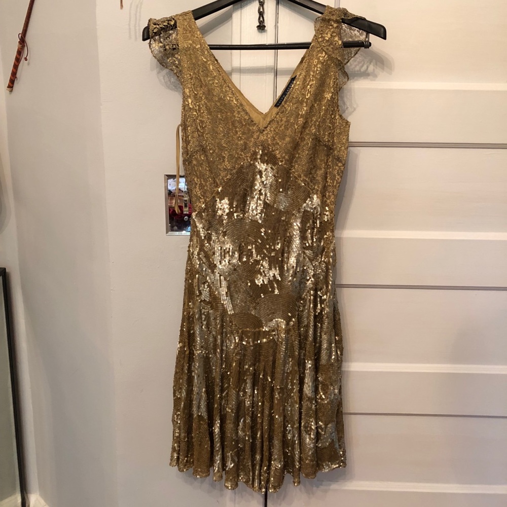 RALPH LAUREN Gold sequin and lace dress